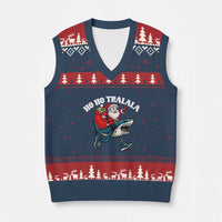 Tralalero Tralala Xmas Meme V-Neck Knit Sweater Vest Santa Xmas Ho Ho Ho - Wonder Print Shop