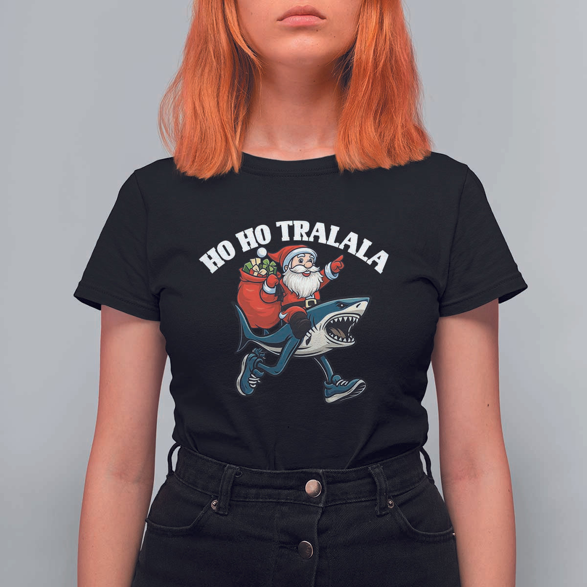 Tralalero Tralala Christmas Meme T Shirt For Women Santa Xmas Ho Ho Ho - Wonder Print Shop