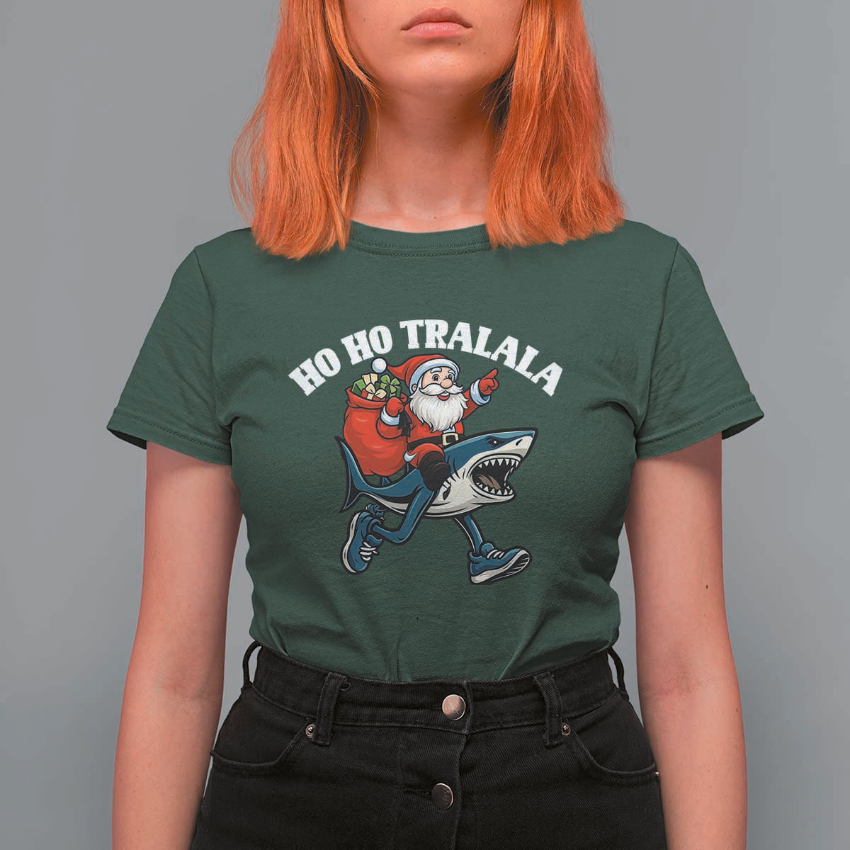 Tralalero Tralala Christmas Meme T Shirt For Women Santa Xmas Ho Ho Ho - Wonder Print Shop