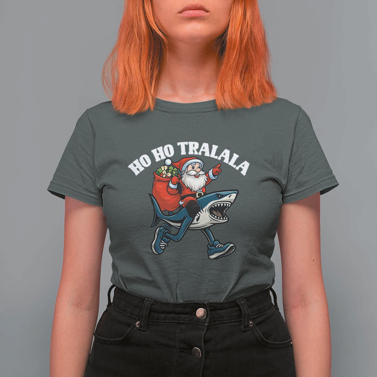 Tralalero Tralala Christmas Meme T Shirt For Women Santa Xmas Ho Ho Ho - Wonder Print Shop