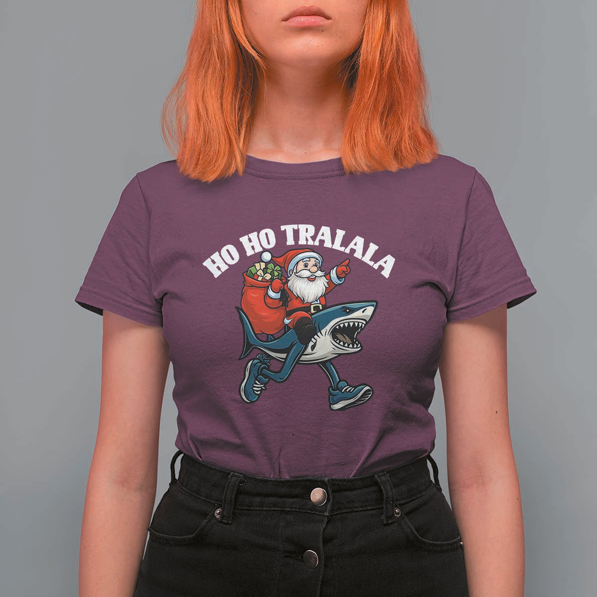 Tralalero Tralala Christmas Meme T Shirt For Women Santa Xmas Ho Ho Ho - Wonder Print Shop