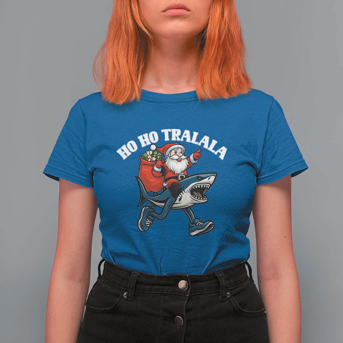Tralalero Tralala Christmas Meme T Shirt For Women Santa Xmas Ho Ho Ho - Wonder Print Shop