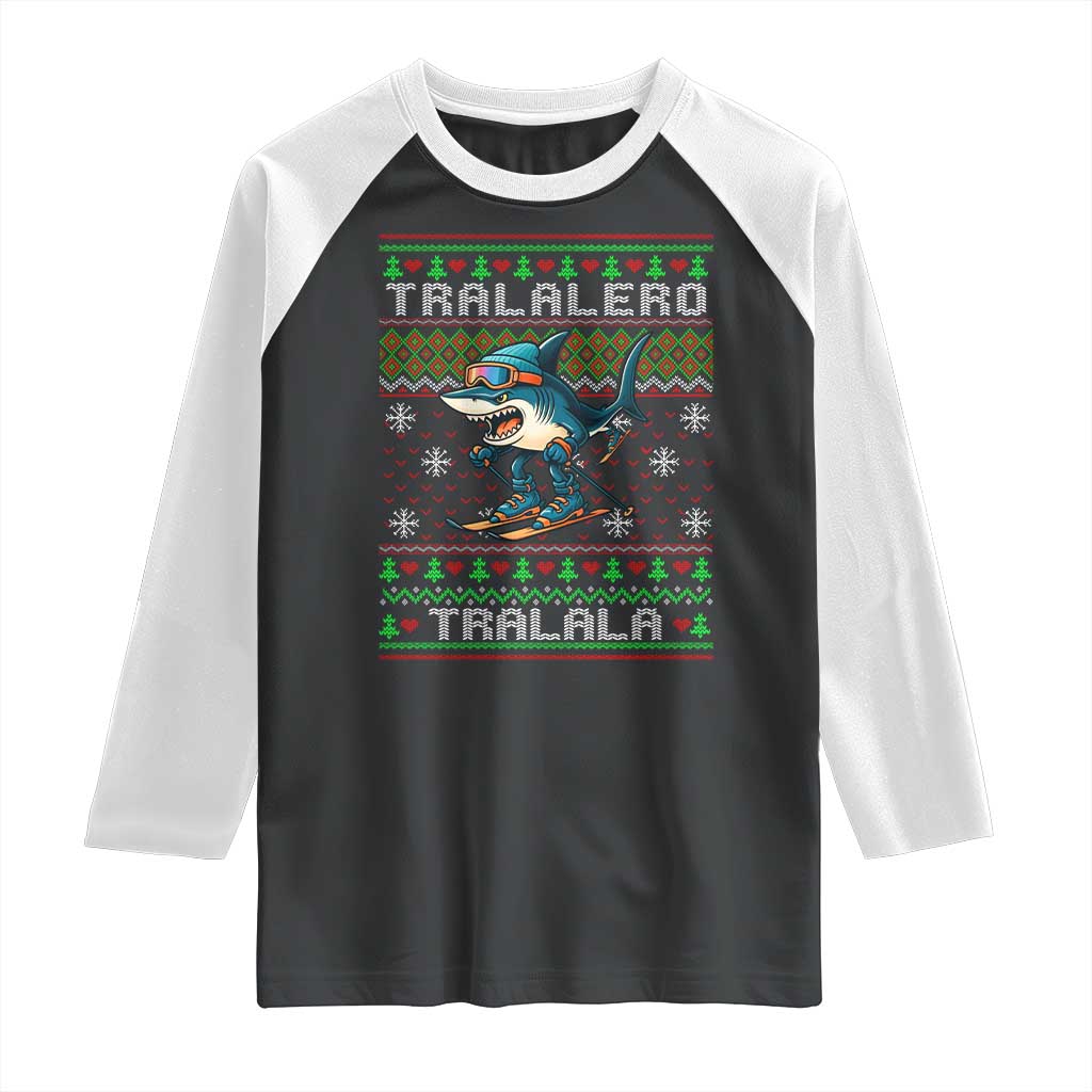 Tralalero Tralala Christmas Meme Raglan Shirt Snowboard Ugly Xmas - Wonder Print Shop