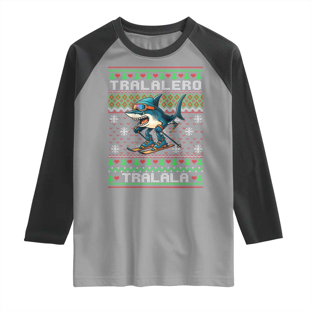 Tralalero Tralala Christmas Meme Raglan Shirt Snowboard Ugly Xmas - Wonder Print Shop