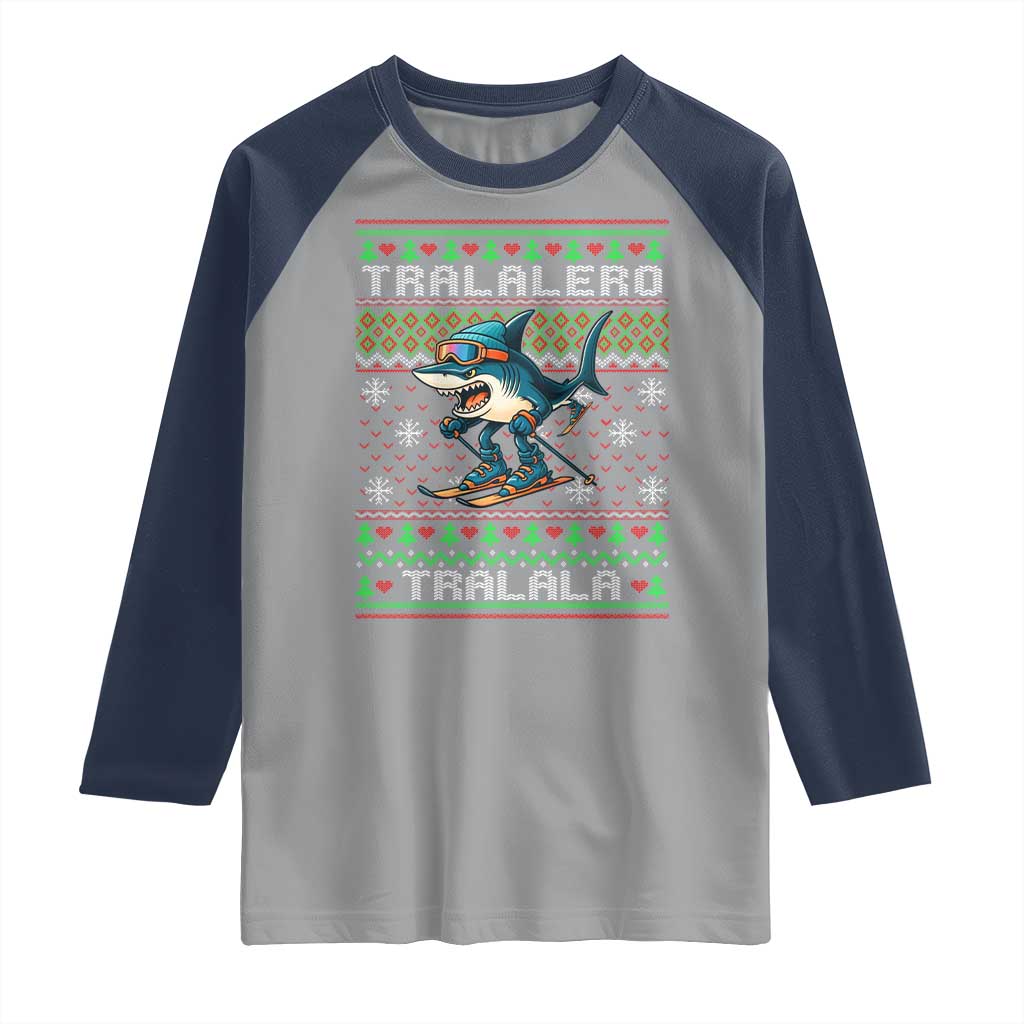 Tralalero Tralala Christmas Meme Raglan Shirt Snowboard Ugly Xmas - Wonder Print Shop