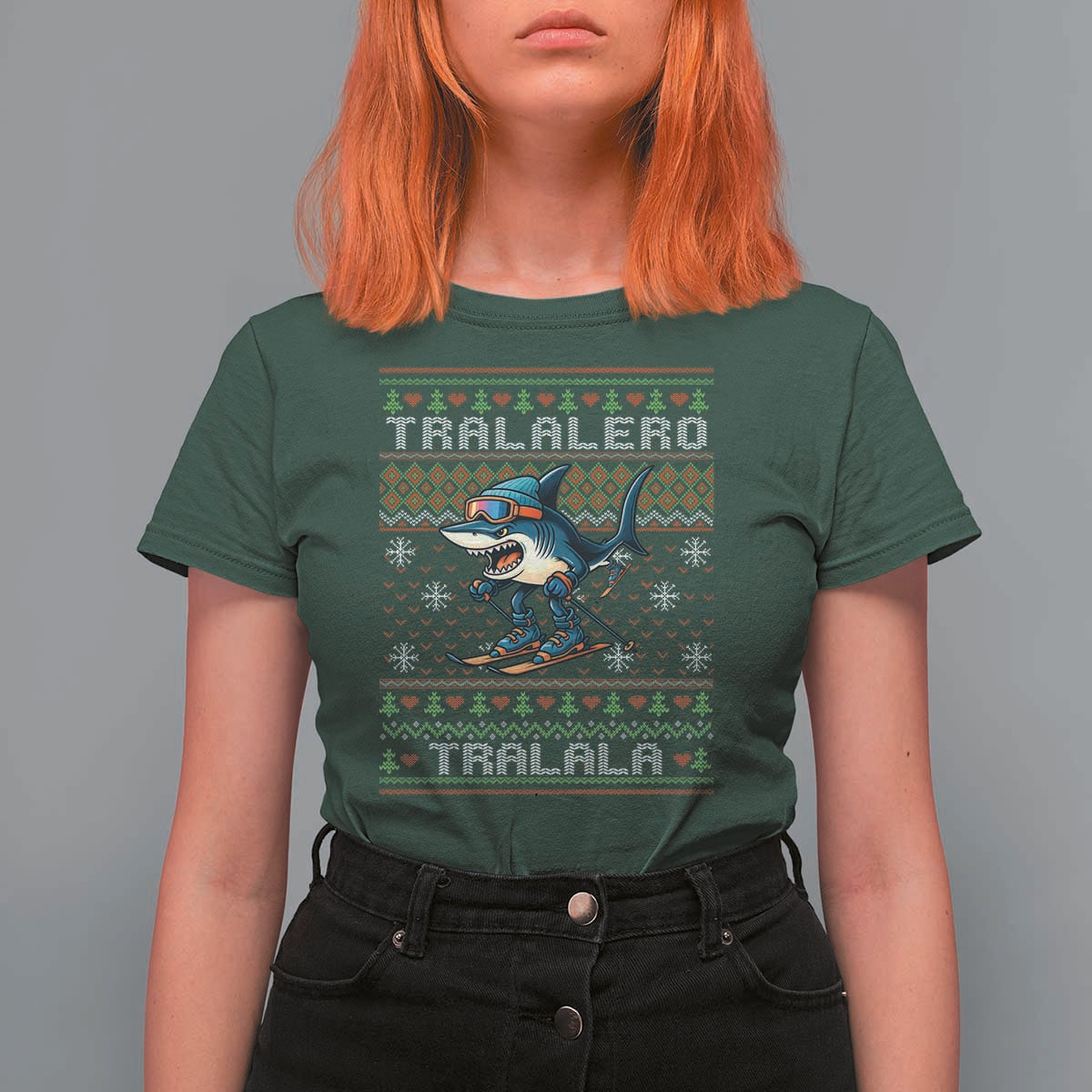 Tralalero Tralala Christmas Meme T Shirt For Women Snowboard Ugly Xmas - Wonder Print Shop