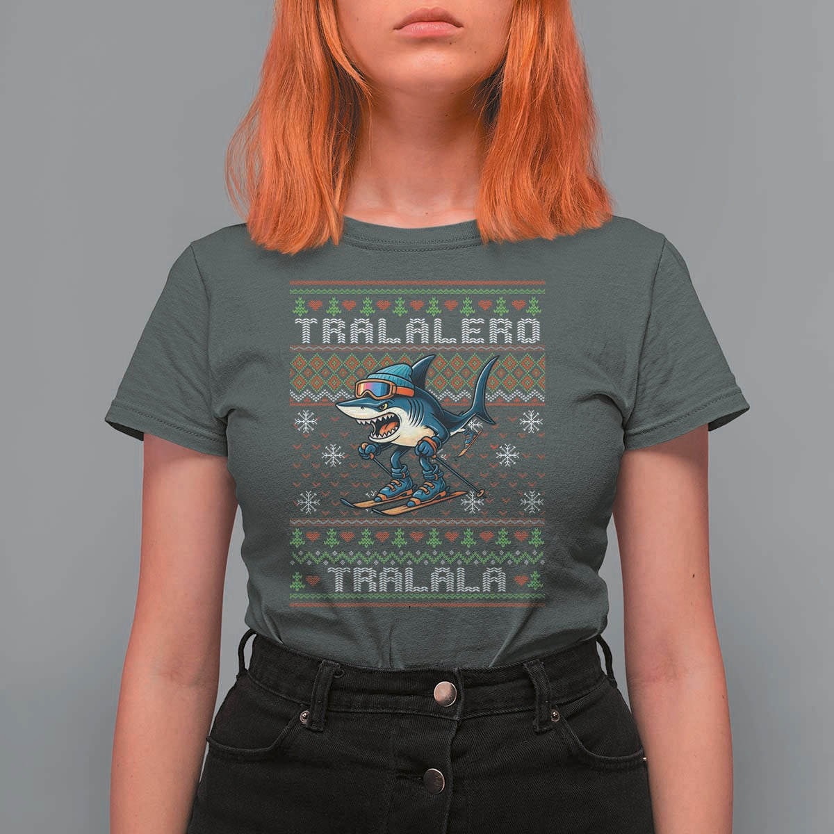 Tralalero Tralala Christmas Meme T Shirt For Women Snowboard Ugly Xmas - Wonder Print Shop