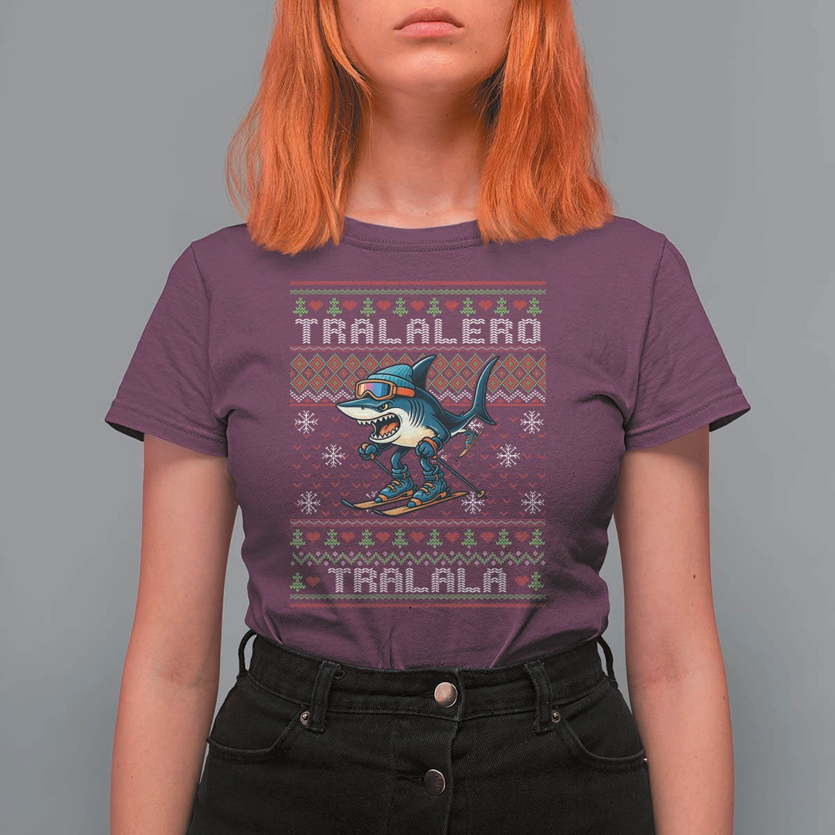Tralalero Tralala Christmas Meme T Shirt For Women Snowboard Ugly Xmas - Wonder Print Shop