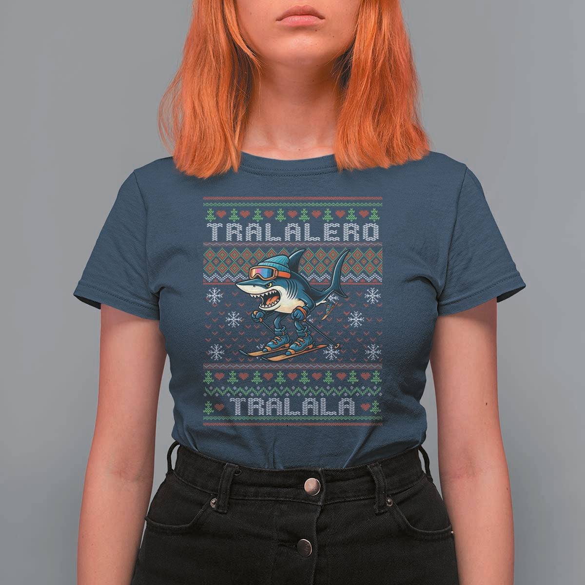 Tralalero Tralala Christmas Meme T Shirt For Women Snowboard Ugly Xmas - Wonder Print Shop