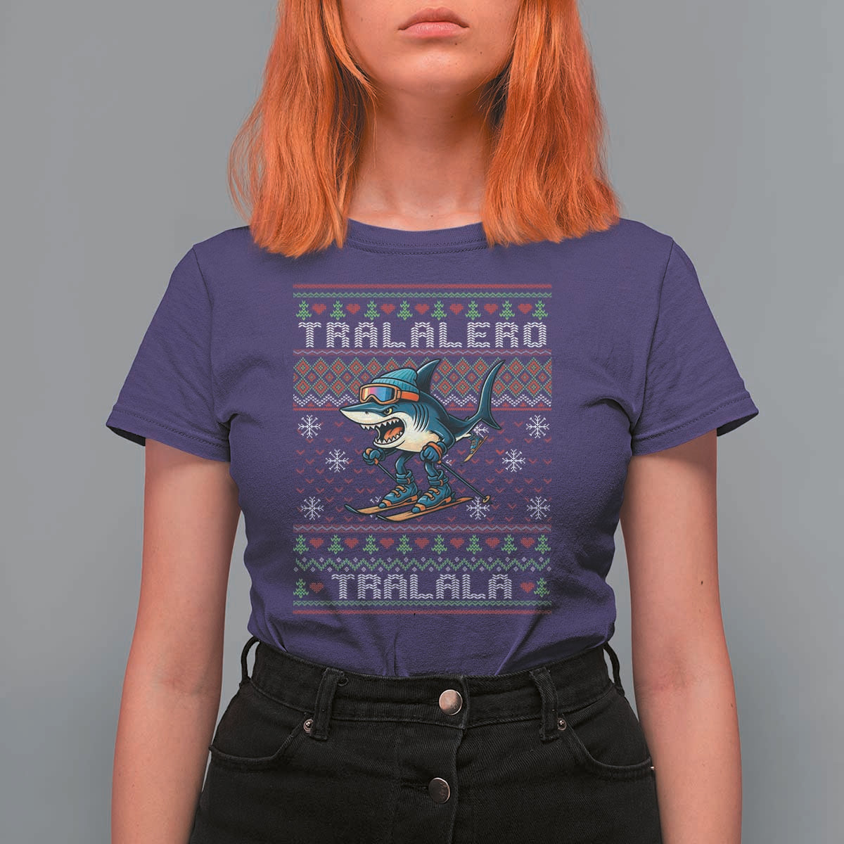 Tralalero Tralala Christmas Meme T Shirt For Women Snowboard Ugly Xmas - Wonder Print Shop