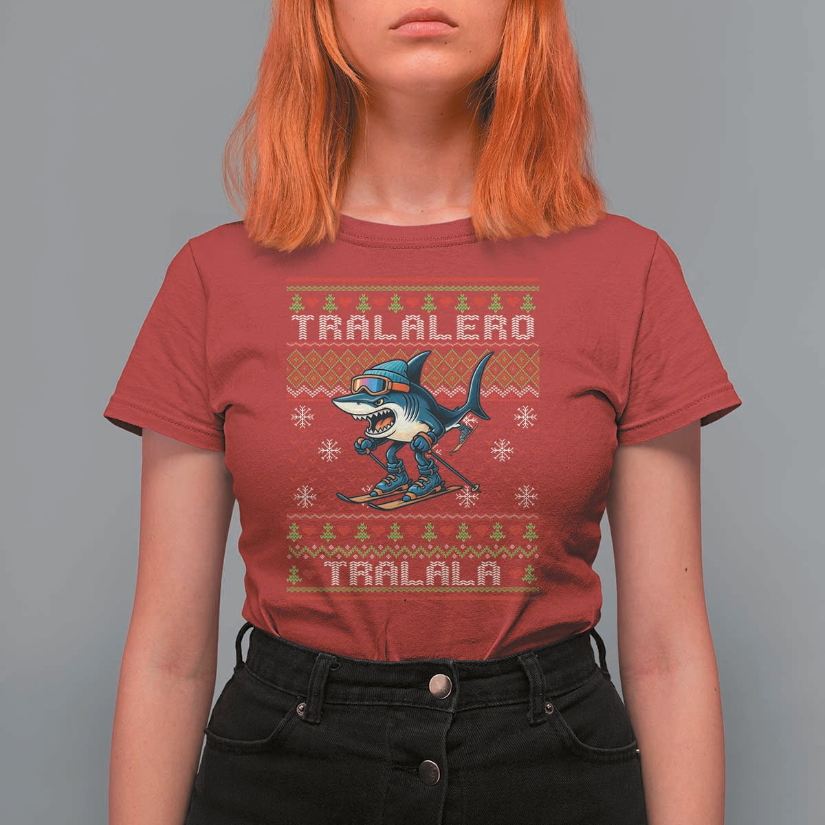 Tralalero Tralala Christmas Meme T Shirt For Women Snowboard Ugly Xmas - Wonder Print Shop