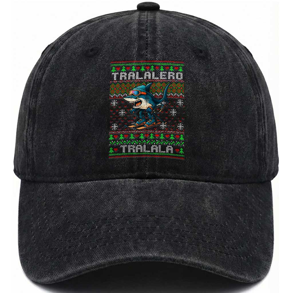 Tralalero Tralala Christmas Meme Washed Cotton Baseball Cap Snowboard Ugly Xmas