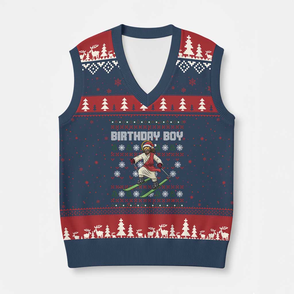 Jesus Xmas Meme V-Neck Knit Sweater Vest Snowboard Birthday Boy Ugly Xmas - Wonder Print Shop