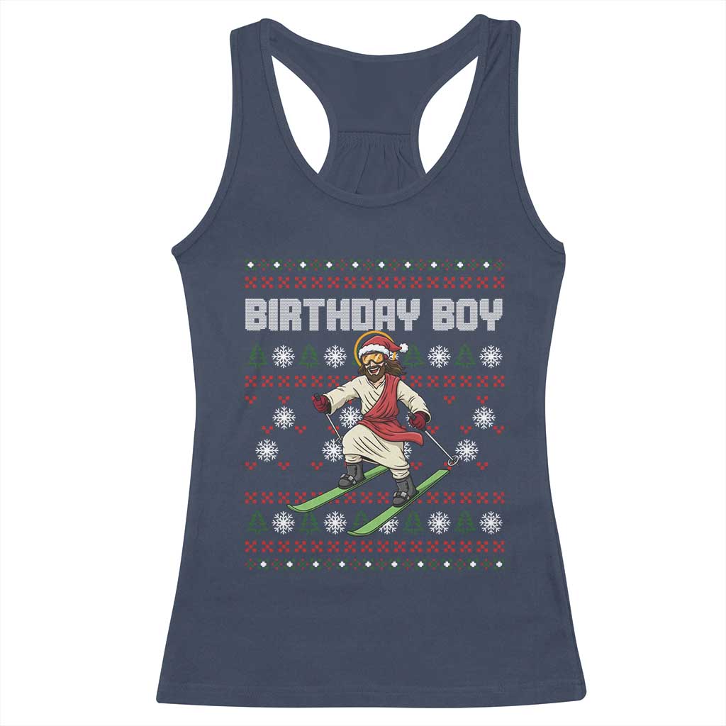 Jesus Christmas Meme Racerback Tank Top Snowboard Birthday Boy Ugly Xmas - Wonder Print Shop