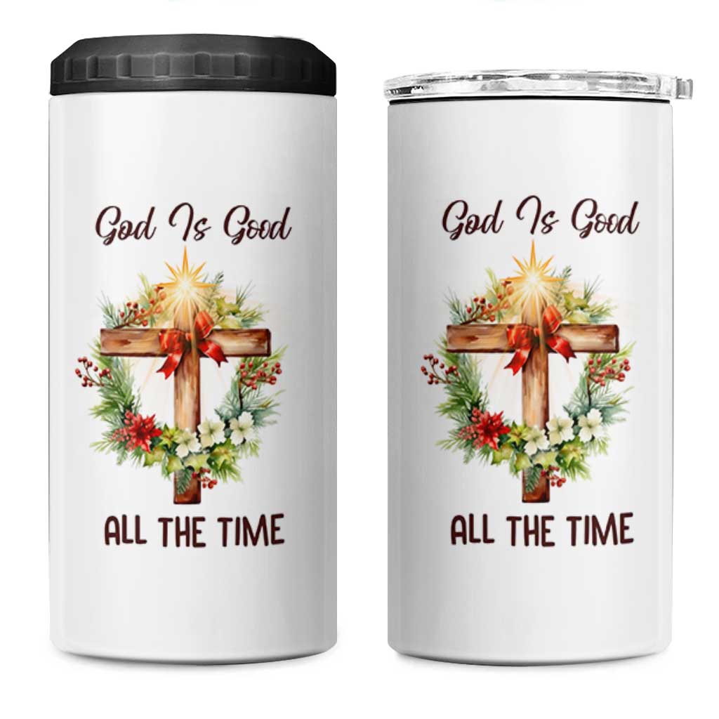 Cross Christian Christmas 4 in 1 Can Cooler Tumbler God Is Good All The Time - Wonder Print Shop