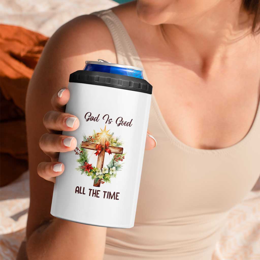 Cross Christian Christmas 4 in 1 Can Cooler Tumbler God Is Good All The Time - Wonder Print Shop