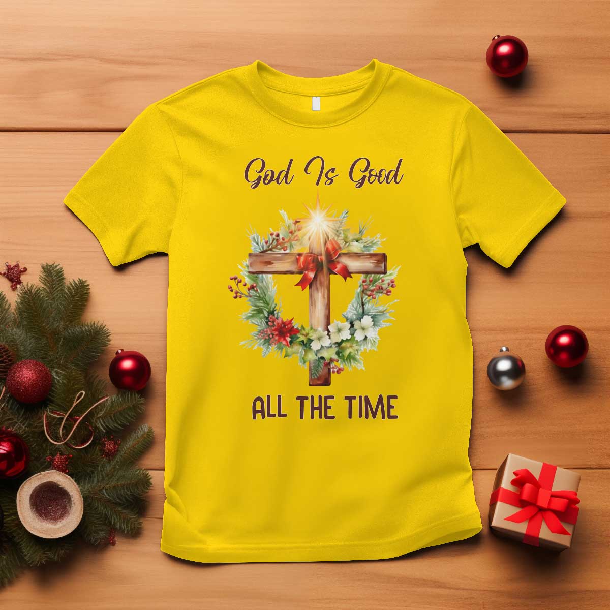 Cross Christian Christmas T Shirt God Is Good All The Time - Wonder Print Shop