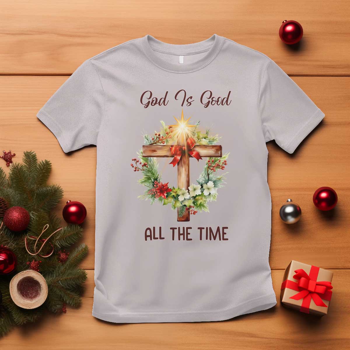 Cross Christian Christmas T Shirt God Is Good All The Time - Wonder Print Shop