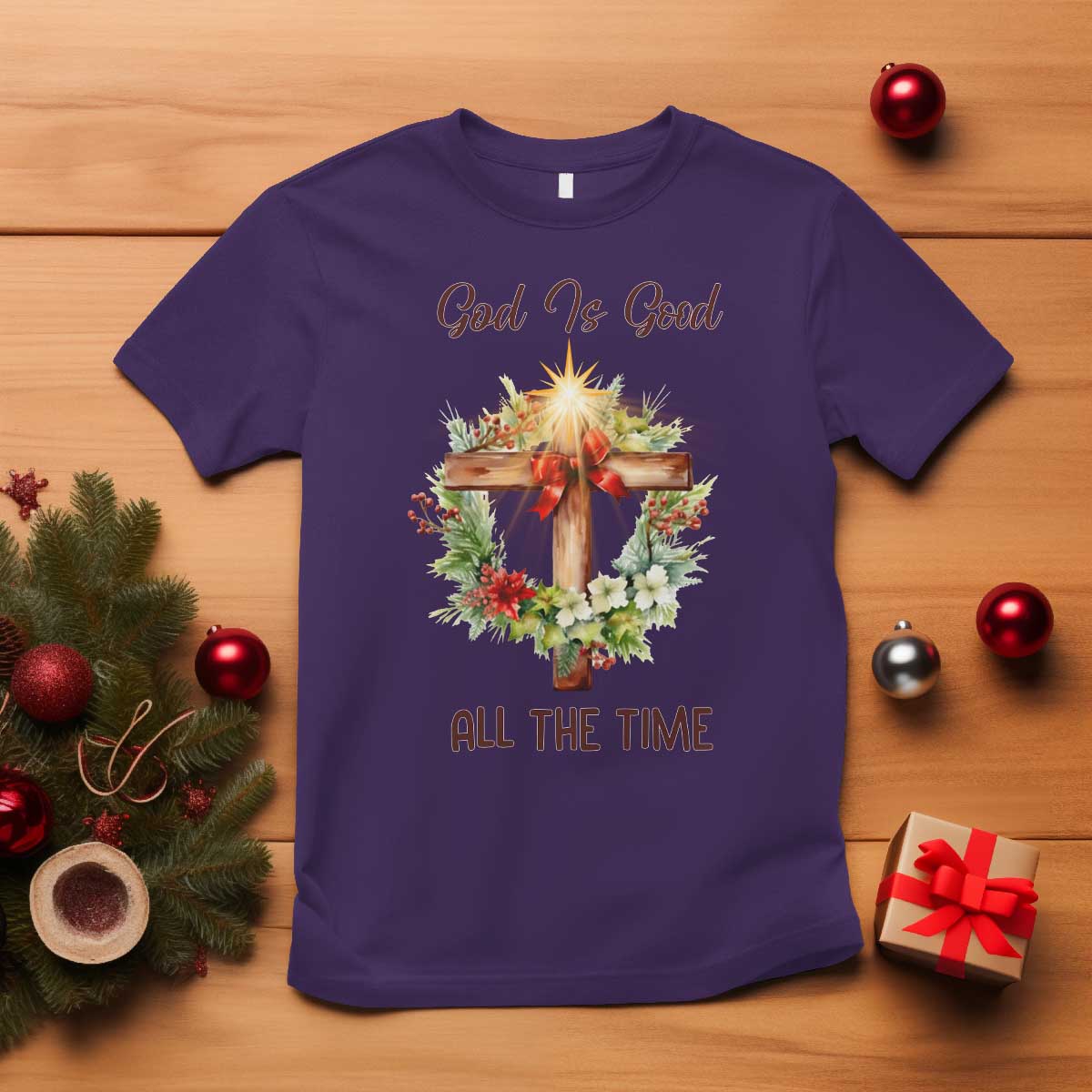 Cross Christian Christmas T Shirt God Is Good All The Time - Wonder Print Shop