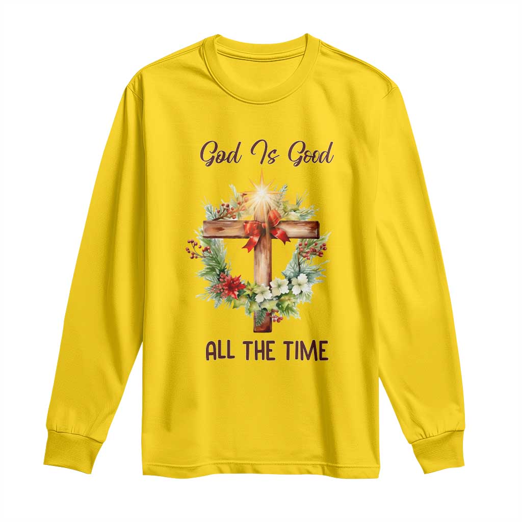 Cross Christian Christmas Long Sleeve Shirt God Is Good All The Time - Wonder Print Shop