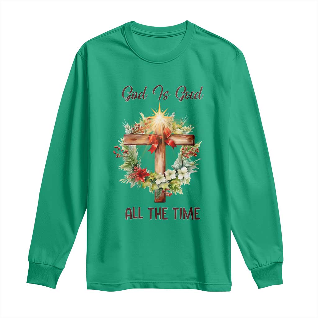 Cross Christian Christmas Long Sleeve Shirt God Is Good All The Time - Wonder Print Shop