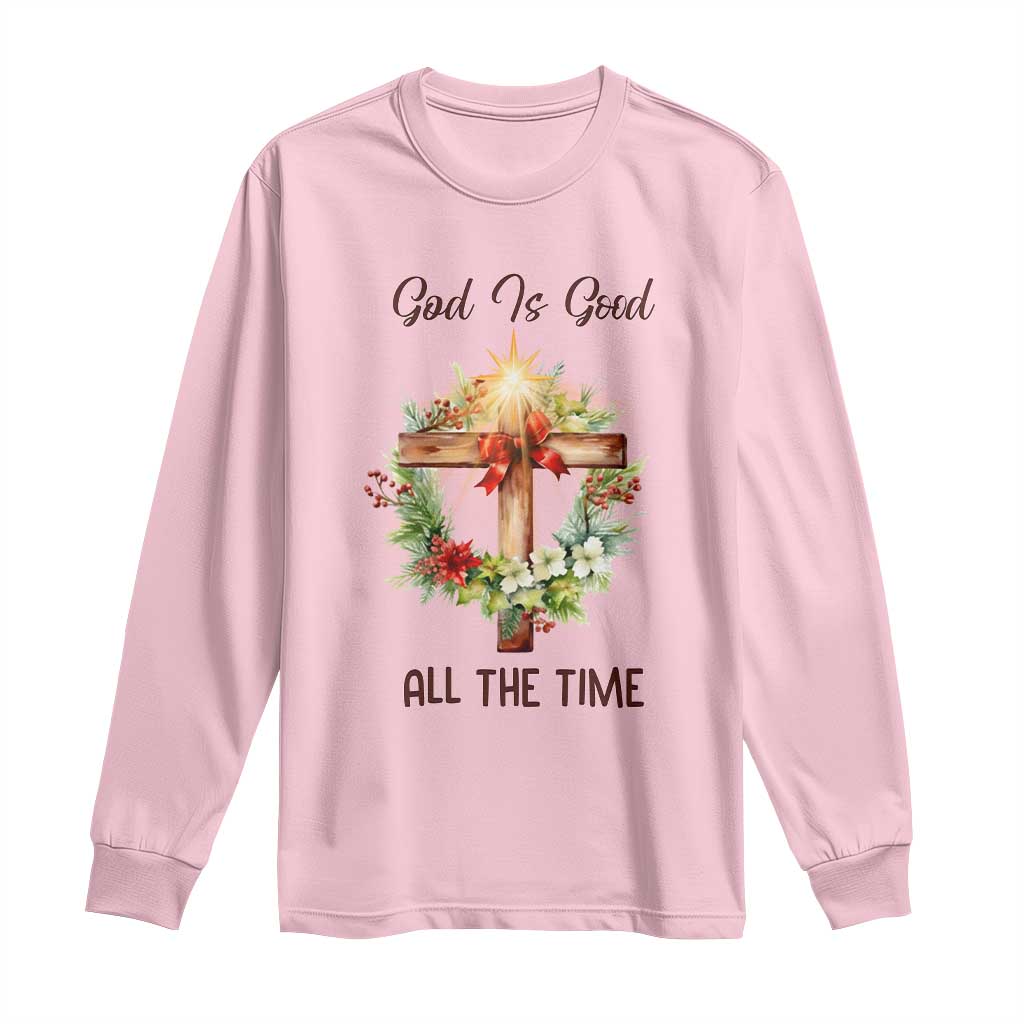 Cross Christian Christmas Long Sleeve Shirt God Is Good All The Time - Wonder Print Shop
