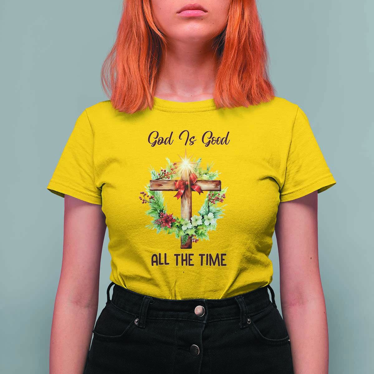Cross Christian Christmas T Shirt For Women God Is Good All The Time - Wonder Print Shop