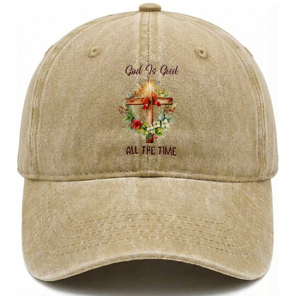 Cross Christian Christmas Washed Cotton Baseball Cap God Is Good All The Time