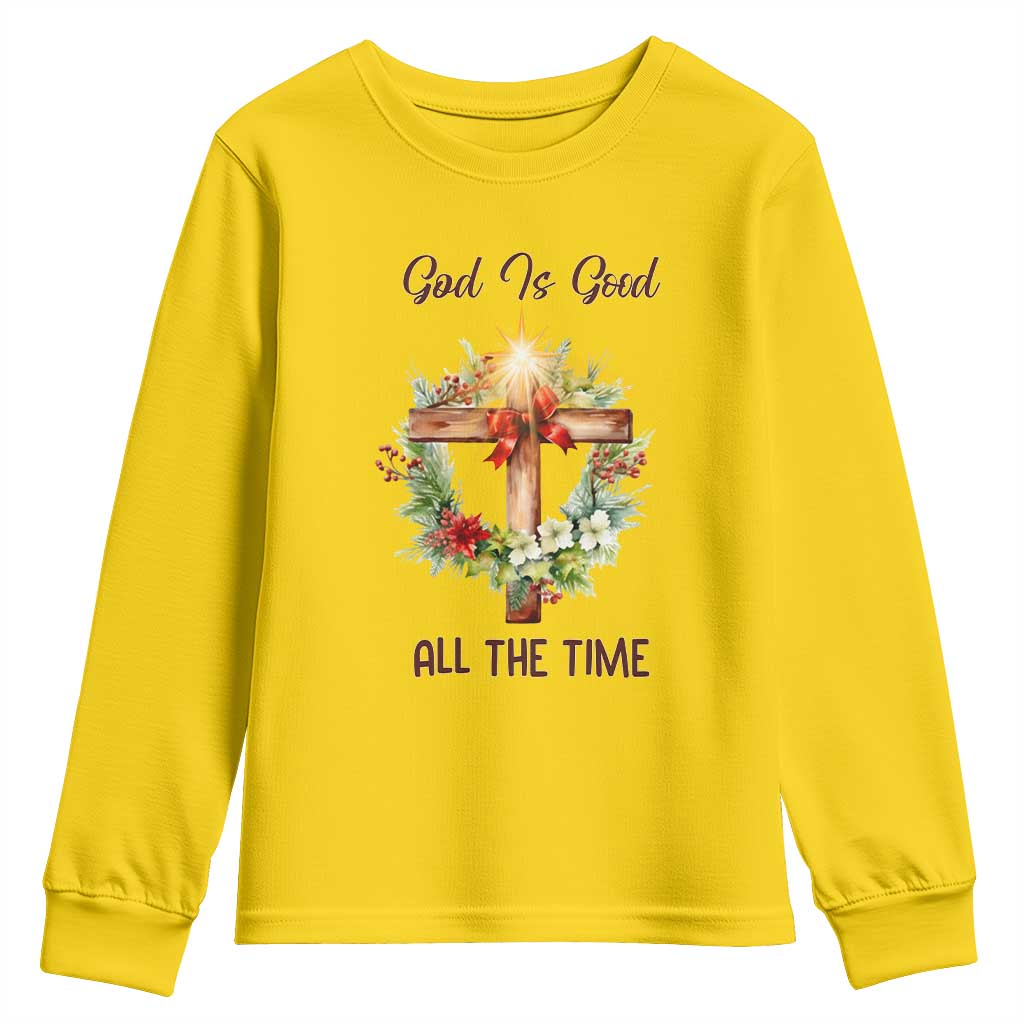 Cross Christian Christmas Youth Sweatshirt God Is Good All The Time - Wonder Print Shop