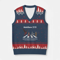 Jesus Christian V-Neck Knit Sweater Vest Cross Bible Verse Matthew 2:13 - Wonder Print Shop