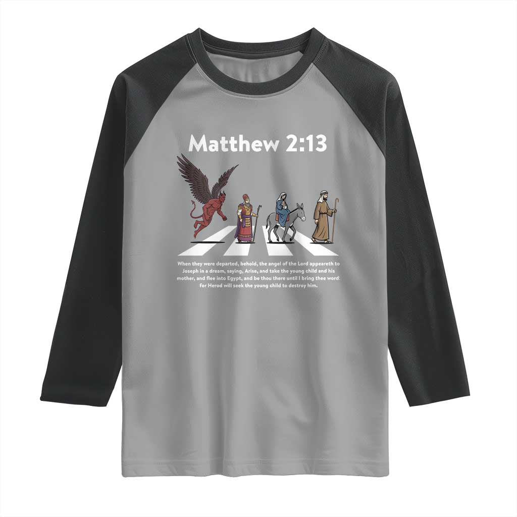 Jesus Christian Raglan Shirt Cross Bible Verse Matthew 2:13 - Wonder Print Shop
