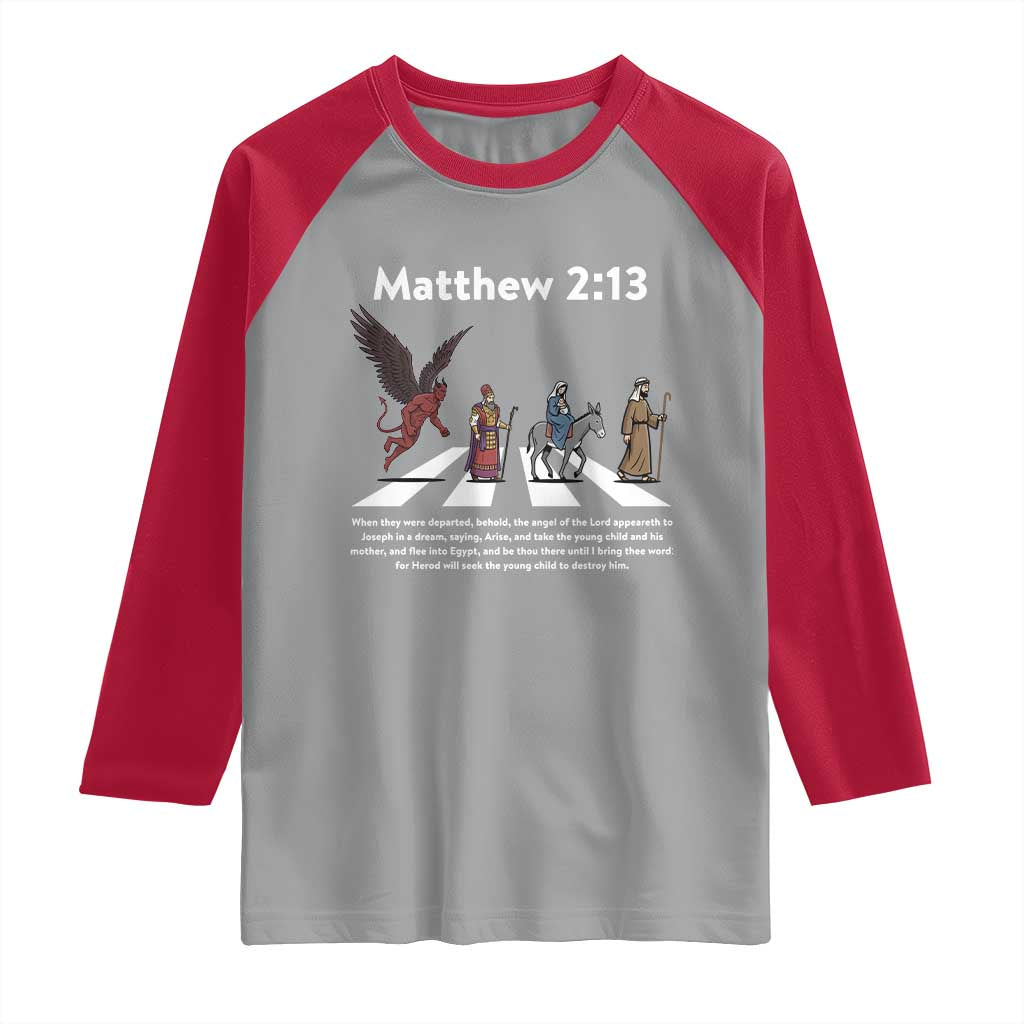 Jesus Christian Raglan Shirt Cross Bible Verse Matthew 2:13 - Wonder Print Shop