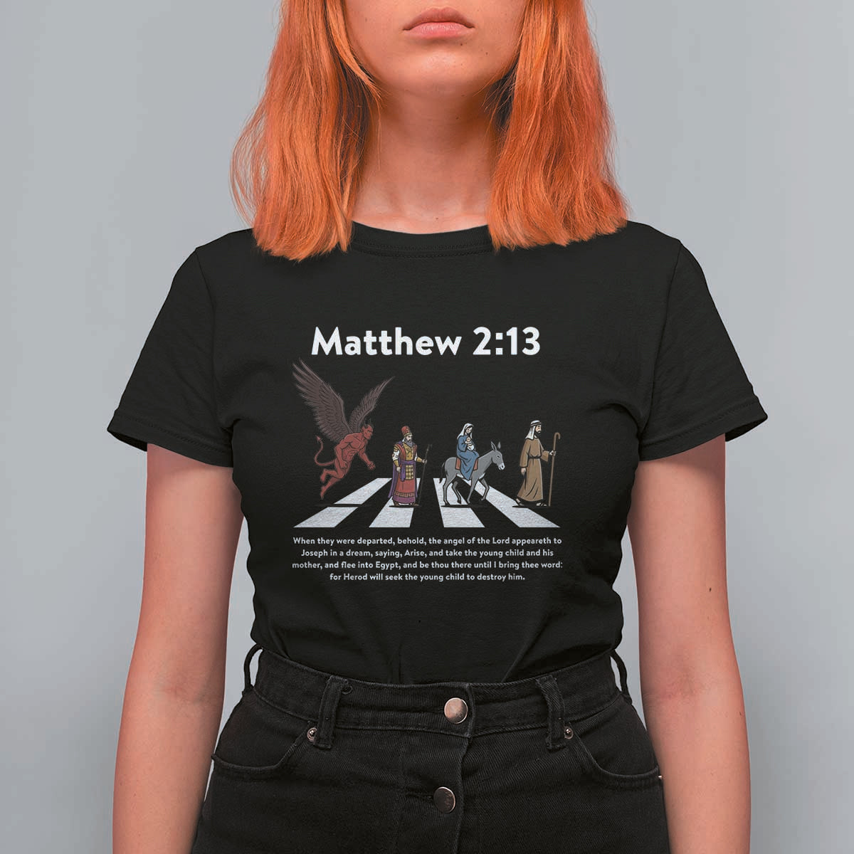 Jesus Christian T Shirt For Women Cross Bible Verse Matthew 2:13 - Wonder Print Shop
