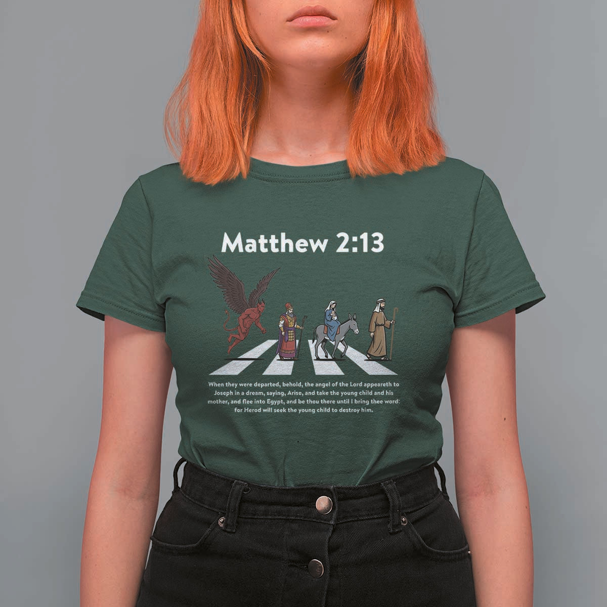 Jesus Christian T Shirt For Women Cross Bible Verse Matthew 2:13 - Wonder Print Shop