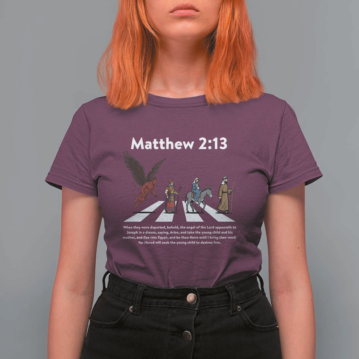 Jesus Christian T Shirt For Women Cross Bible Verse Matthew 2:13 - Wonder Print Shop