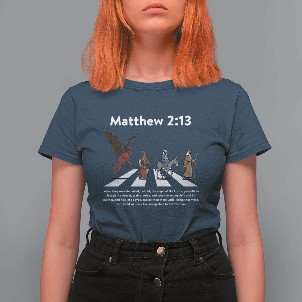 Jesus Christian T Shirt For Women Cross Bible Verse Matthew 2:13 - Wonder Print Shop