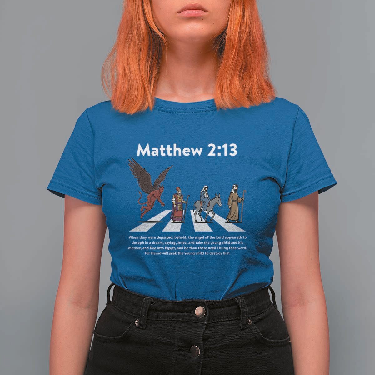 Jesus Christian T Shirt For Women Cross Bible Verse Matthew 2:13 - Wonder Print Shop