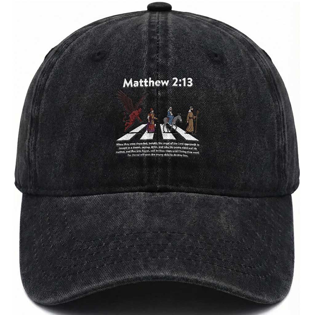 Jesus Christian Washed Cotton Baseball Cap Cross Bible Verse Matthew 2:13