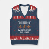 Tech Support Funny Xmas V-Neck Knit Sweater Vest Gingerbread I Am Here To Delete Your Cookies - Wonder Print Shop