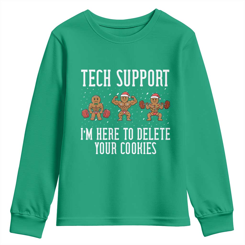 Tech Support Funny Christmas Youth Sweatshirt Gingerbread I Am Here To Delete Your Cookies - Wonder Print Shop