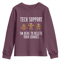 Tech Support Funny Christmas Youth Sweatshirt Gingerbread I Am Here To Delete Your Cookies - Wonder Print Shop