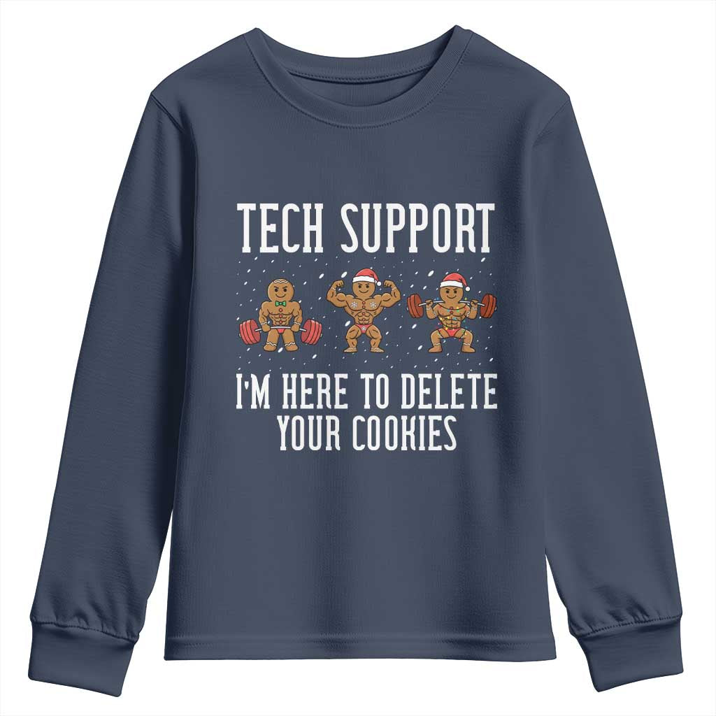 Tech Support Funny Christmas Youth Sweatshirt Gingerbread I Am Here To Delete Your Cookies - Wonder Print Shop
