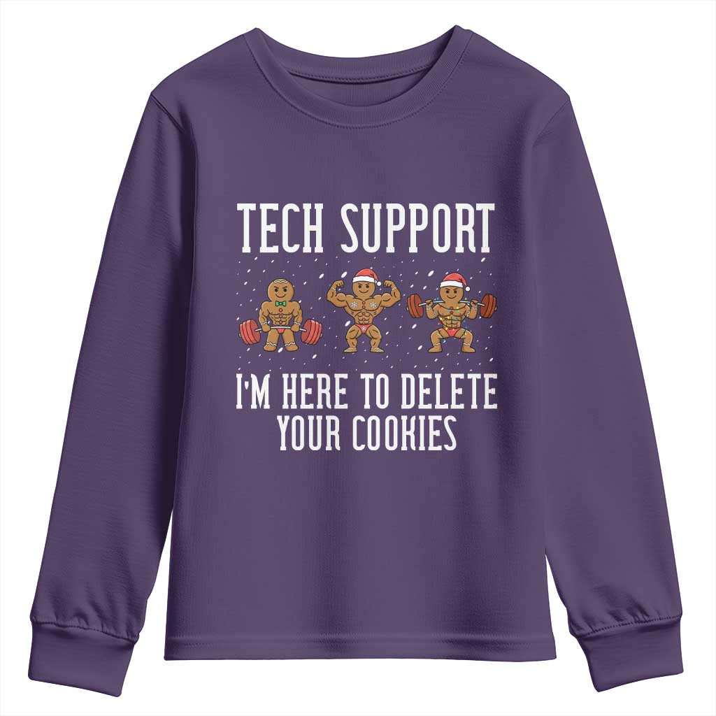 Tech Support Funny Christmas Youth Sweatshirt Gingerbread I Am Here To Delete Your Cookies - Wonder Print Shop
