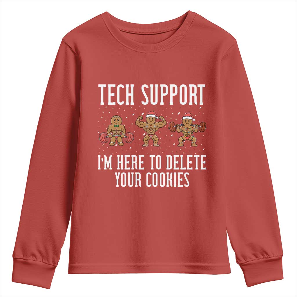 Tech Support Funny Christmas Youth Sweatshirt Gingerbread I Am Here To Delete Your Cookies - Wonder Print Shop