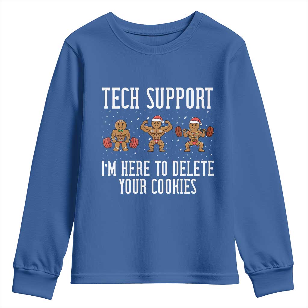 Tech Support Funny Christmas Youth Sweatshirt Gingerbread I Am Here To Delete Your Cookies - Wonder Print Shop