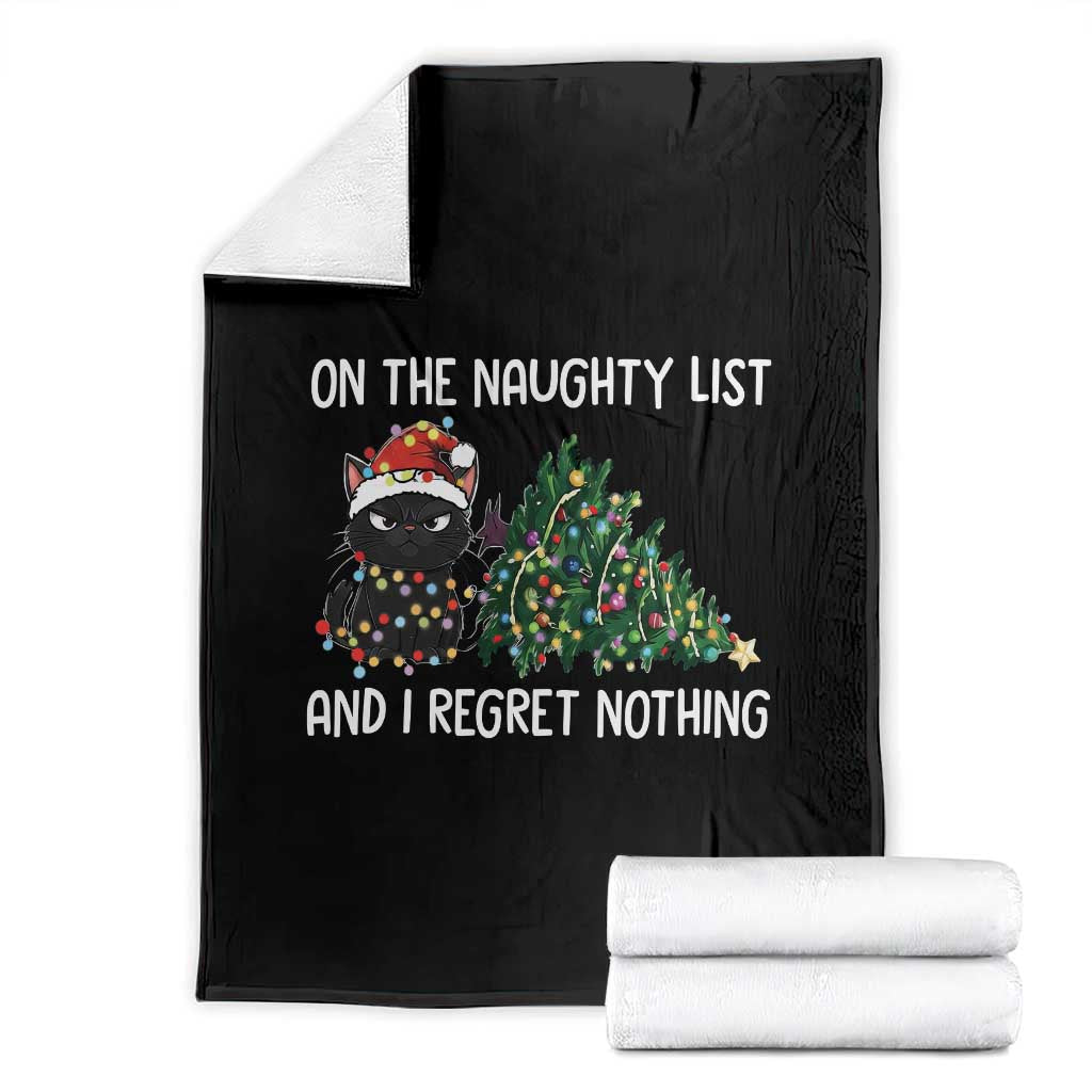 Funny Cat Christmas Throw Blanket On The Naughty List And I Regret Nothing - Wonder Print Shop