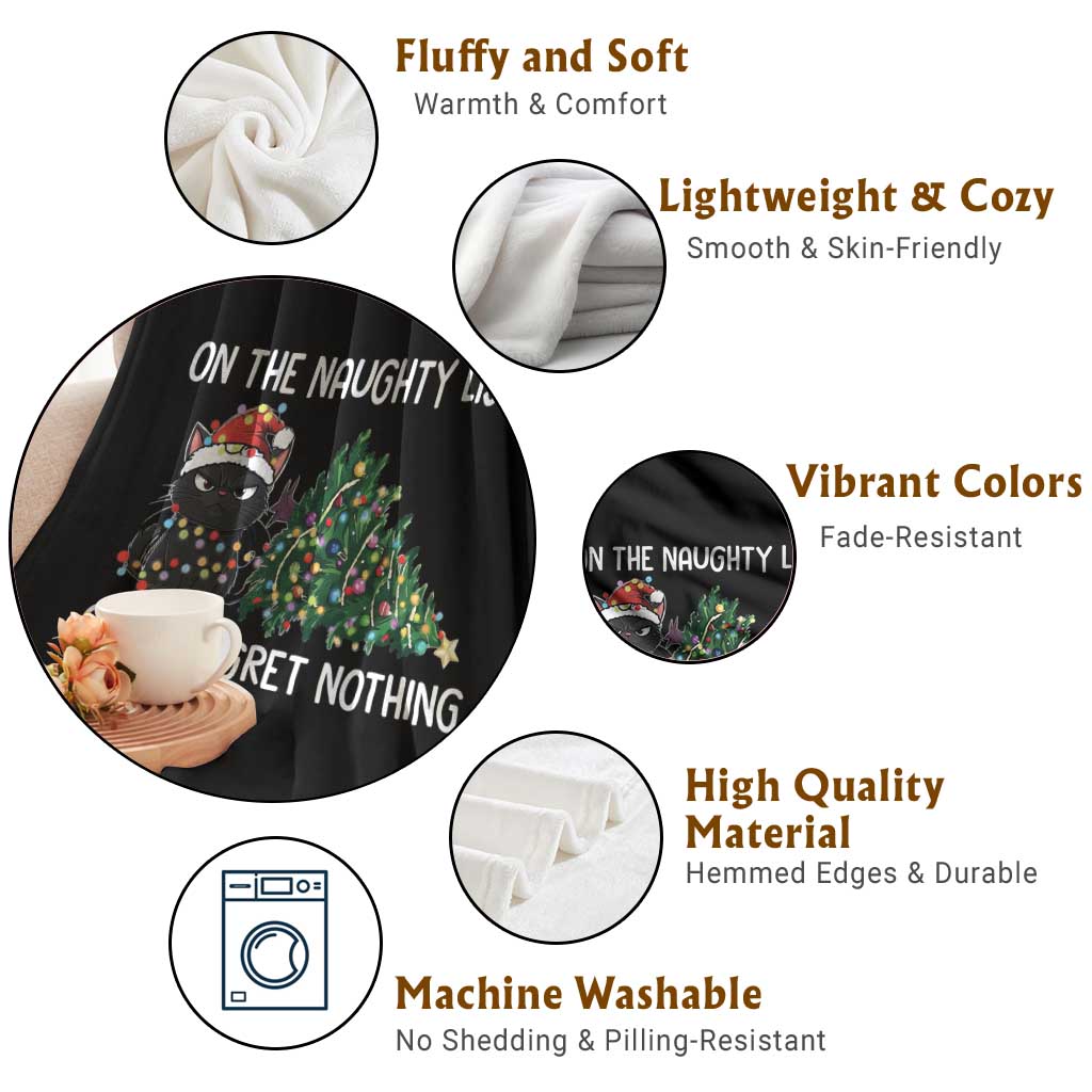 Funny Cat Christmas Throw Blanket On The Naughty List And I Regret Nothing - Wonder Print Shop