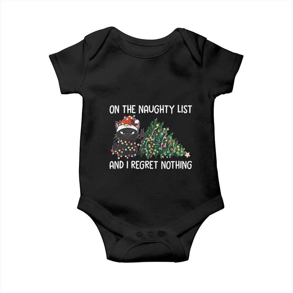 Funny Cat Christmas Baby Onesie On The Naughty List And I Regret Nothing - Wonder Print Shop