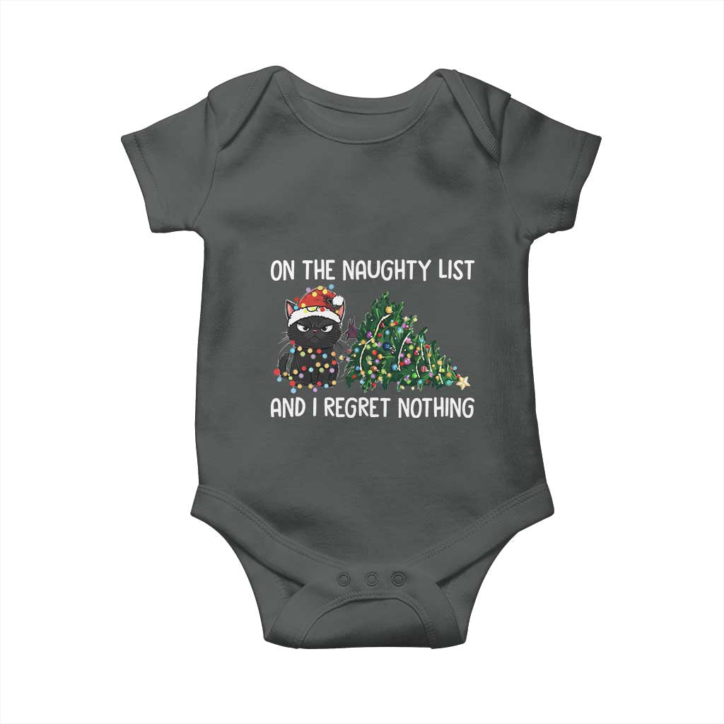 Funny Cat Christmas Baby Onesie On The Naughty List And I Regret Nothing - Wonder Print Shop