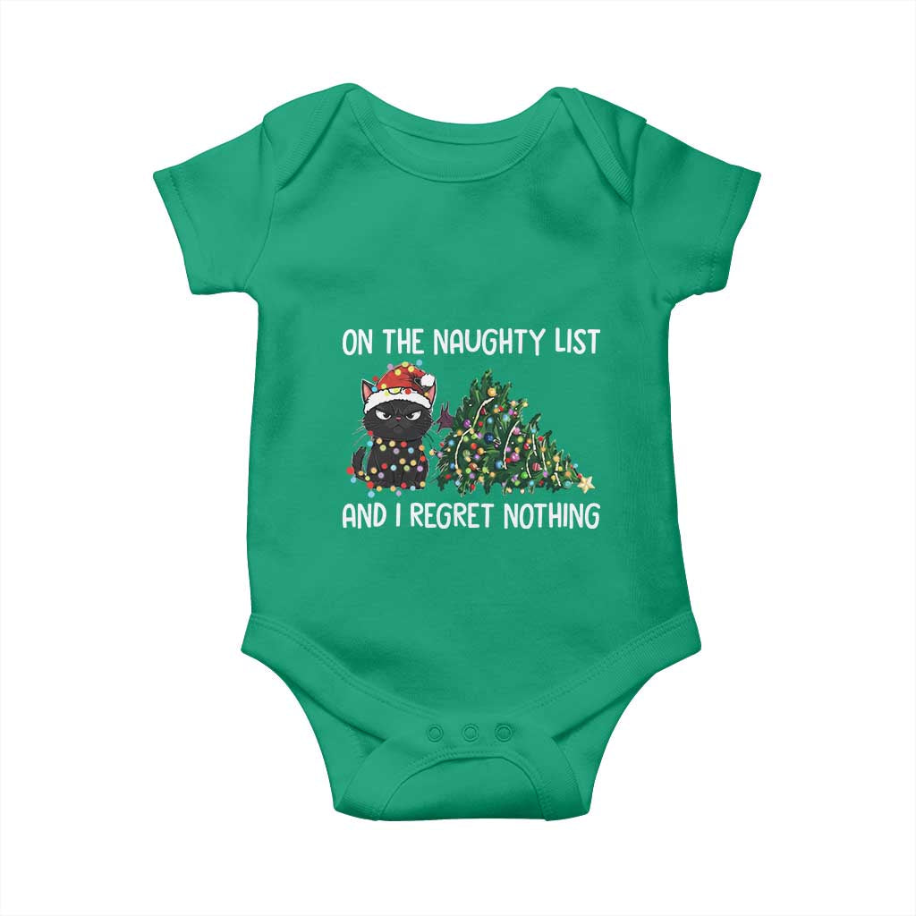 Funny Cat Christmas Baby Onesie On The Naughty List And I Regret Nothing - Wonder Print Shop